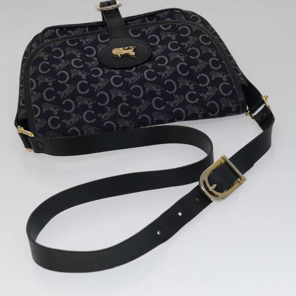 CELINE C Sulky Shoulder Bag Canvas Navy Gold - Picture 7 of 16